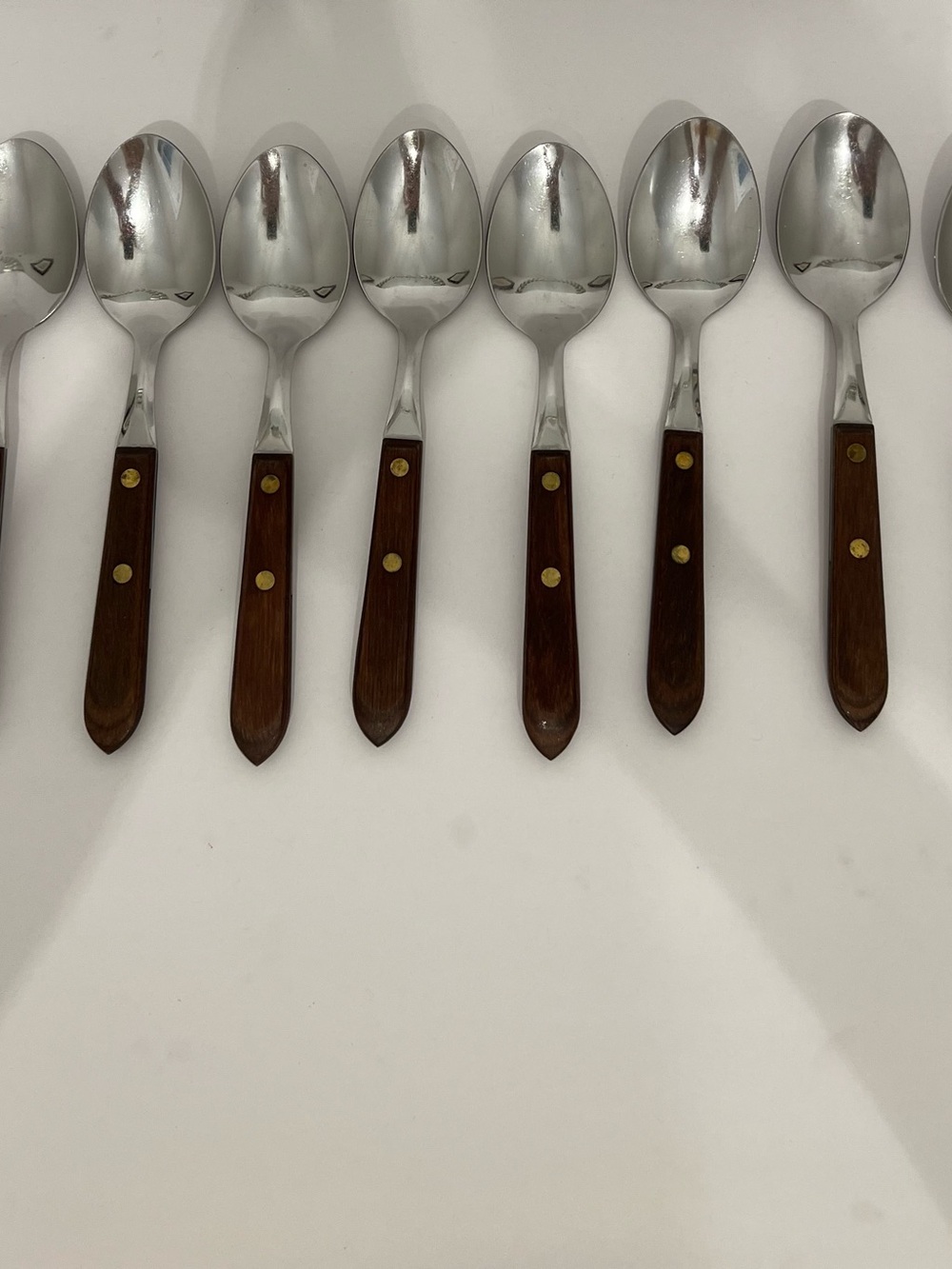 Washington Forge Town & Country Teaspoons 8 Stainless USA Wood Handle Flatware